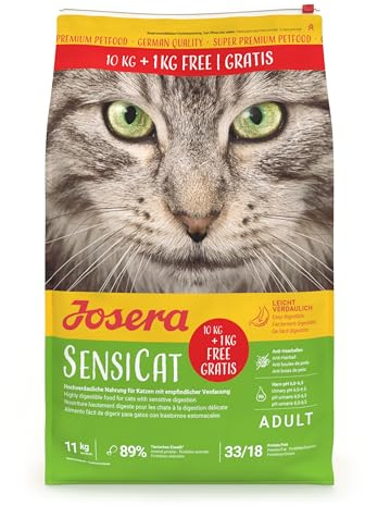 JOSERA SensiCat (1 x 10 + 1kg) | Adult | Premium Trockenfutter für ausgewachsene empfindliche Katzen | Geflügel & Reis | extra verträgliche Rezeptur | weizenfrei | Katzenfutter | 1er Pack