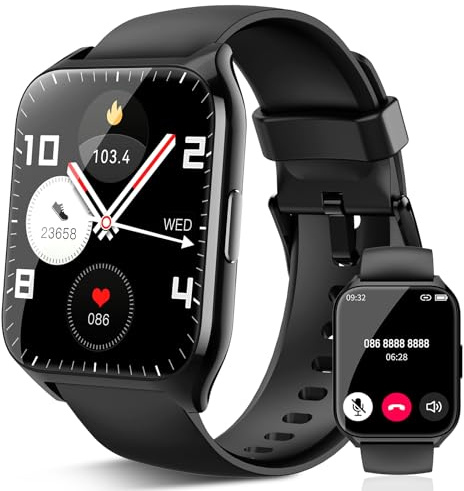 aycy Smartwatch Damen Herren, Fitnessuhr Damen mit Telefonfunktion 1.85 Zoll Touchscreen, IP68 Wasserdicht Smart Watch mit schrittzähler Schlafmonitor, Uhren Herren für Android iOS, Schwarz