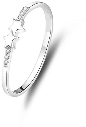 Ayoiow Damenring Trauring, Diamant 2 Sterne Vorsteckring Platin für Sie, Platin 950 Größe 58 (18.5)