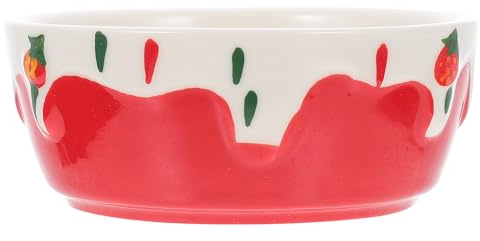 Mikikit Ceramic Hamster Bowl and Guinea Pig Feeder, Heavy Non-tip Pet Food Dish Strawberry Design, Suitable for Rabbits and Small Animals in Cage Or Bathroom Use