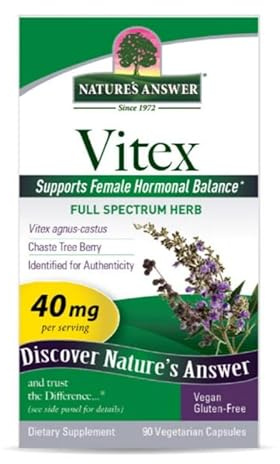Natural's Answer Full Spectrum Vitex Cápsulas, 40 mg por porción, 90 unidades por botella, veganas, sin gluten