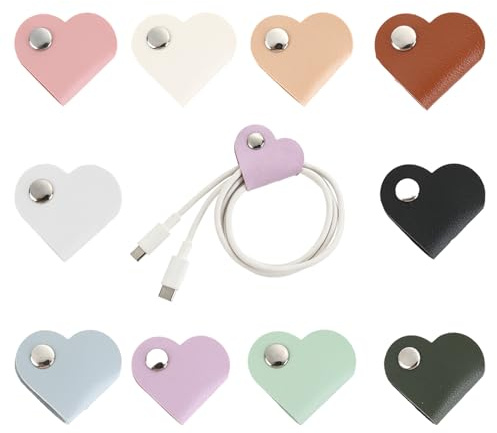 10 Pack Heart Cord Organiser,Heart Shape PU Leather Cable Organizer,Cable Cord Organizer,for Charging Cords,Earphones,USB Cables,Office & Travel