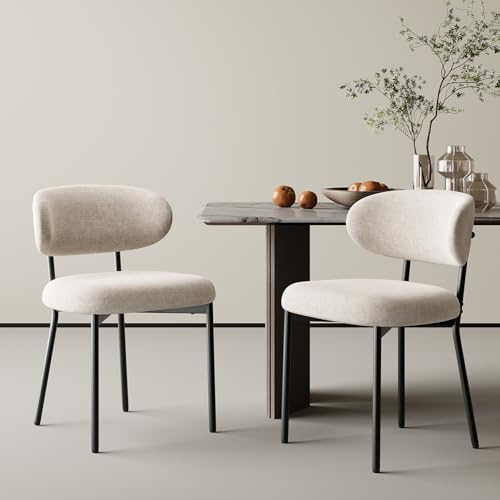 MALOL 2er Set gepolsterte Esszimmerstühle – Moderner Stoff, Gebogene Rückenlehne, gepolsterter Sitz, stabile Metallbeine – Design-Stühle für Küche, Esszimmer, Wohnzimmer – Kamel