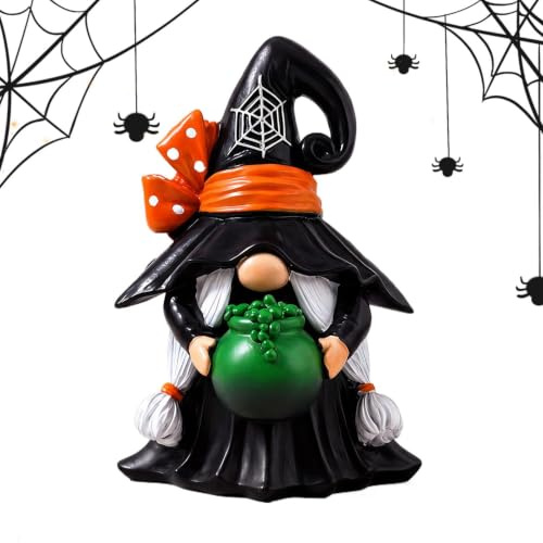 Trädgårdstomtar En Skulptur Av Harts Med En Häxhatt Från Halloween