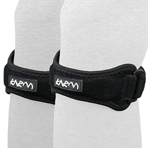 KARM Stabilisateur de rotule de taille normale pour le syndrome d'Osgood Schlatter, tendinite rotulienne, déchirures du ménisque, jogging, femmes, hommes, jeunes (noir, 1 pièce)
