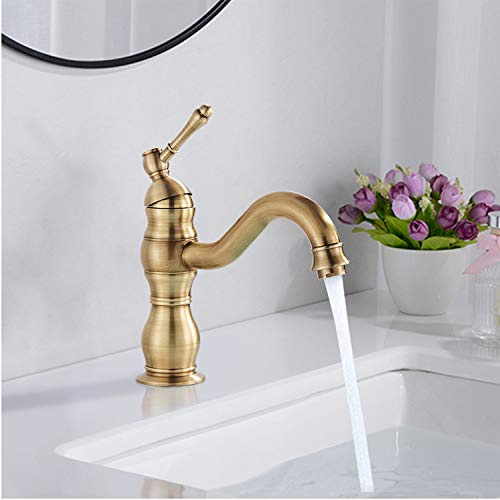 Rozin Antique Brass Bathroom Sink Tap Brass Single Hole Deck Mounted Basin Mixer Wash Sink Tap