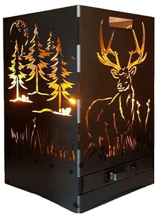 Feuerkorb Hirsch/Wald Maße 40x40x60 cm Motiv inkl. Ascheschublade und Zwischenboden sehr stabil