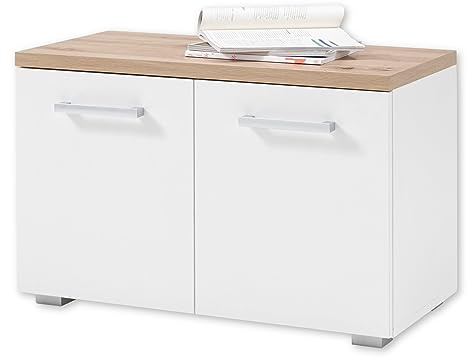 GOMERA Schuhbank in Weiß, Artisan Eiche Optik - Moderne Sitzbank mit Stauraum für Ihren Flur - 78 x 50 x 38 cm (B/H/T)