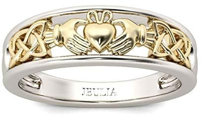 Jeulia Claddagh Rings for Women 925 Sterling Silver 14K Gold Plated Wedding Band Two Tone Cubic Zirconia Engagement Ring Anniversary Promise Romantic Jewelry Gift (9)