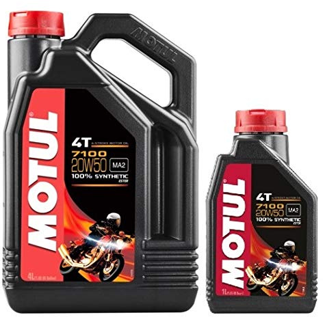 MOTUL Motorpaket für Motorräder, 100 % Synthetik 7100 4T 20W-50, 5 Liter