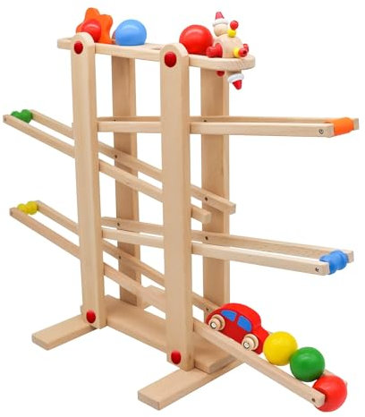 Infantastic® Kugelbahn aus Holz - Buchenholz, inkl. 4 Kugeln, Rollkasper, Rollblume, aus Teakholz, 70 x 30 x 48,5 cm, Bunt - Murmelbahn, Rollbahn, Holzkugelbahn, für Kind und Baby ab 1 Jahr
