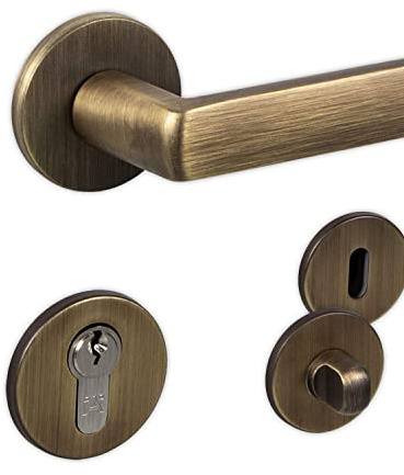 Gedotec Türdrücker-Garnitur | LUCE | Drückergarnitur PZ - Profilzylinder | 1 Set | Vintage Rosettengarnitur Messing | Türbeschlag Antik Bronze für Zimmertüren | Türgriff mit Befestigungsmaterial