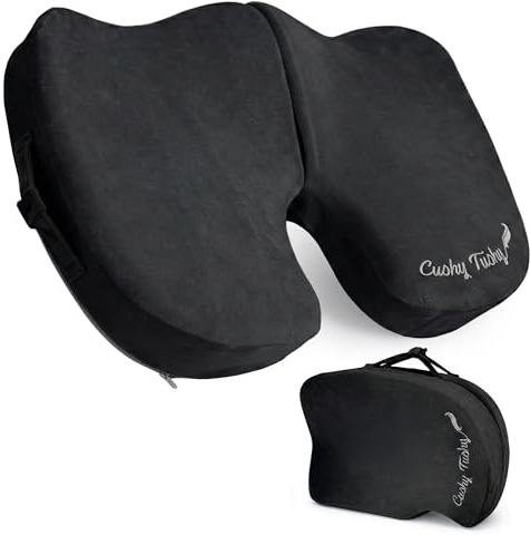 Cushy Tushy Premium Foldable Travel Seat Cushion - for Relief of Lower Back, Sciatic, Butt and Tailbone Pain - for Home & Office Use, Perfect for Travel or Driving - Coccyx Seat Cushion