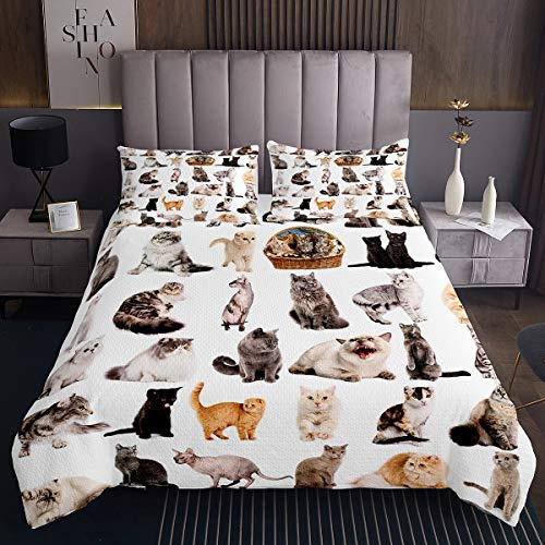 Tbrand - Copriletto trapuntato con motivo a gatto, per ragazze, gatti, per bambini, con stampa di gattini, traspirante, 3D, trapuntato, decorazione per camera matrimoniale