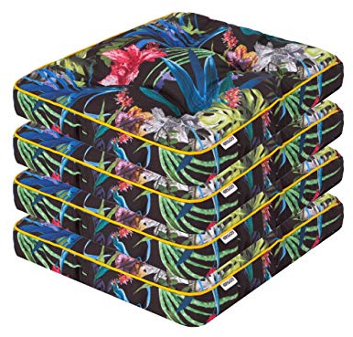 PillowPrim 4er Set Stuhlkissen 49x47 cm Sitzauflagen Polsterauflagen Outdoor/Indoor Außen/Innen Garten Winter gatren Freizeit Sommer Sommerferien Bunte Bläter