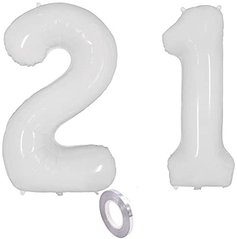 Ohaoduo 2 Balloons Number 21st Birthday Decoration Men Women White Numbers Balloon 21 40 Inch Helium Man Woman Giant Inflatable Foil