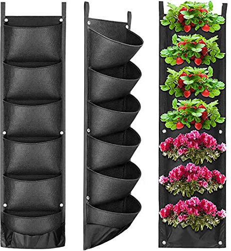 ZEACCT 7 Taschen pflanztasche, Aufhängen Vertical Kitchen Garden Wand-Pflanzgefäß für Yard/Garten/Balkon/Terrassen/Innenhöfen Home Dekoration - Wandmontage/wasserdichte/Atmungsaktive - Schwarz