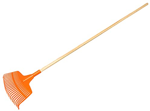 KOTARBAU® Rateau à Feuilles - Plastique - 23 Dents - Orange - avec Manche en Bois - Râteau Jardin - Balai à Gazon - Ramasse Feuilles - Léger - Résistant - Entretien Jardin