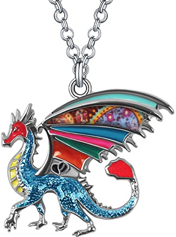 BONSNY Enamel Fantasy Dragon Dinosaur Necklaces Pendant for Women Jewelry Lucky Symbol Multicolor (Multicolored)
