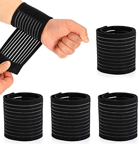 Zeayebsr Lot de 4 sangles de poignet élastiques en polyester respirant pour le tennis, la gym, les sports masculins et féminins (noir)