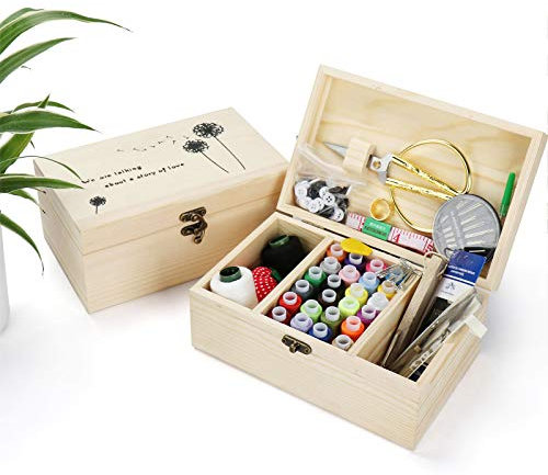 Joyeee Scatola da Cucito in Legno - Premium Cestino da Cucito Vintage con Accessori da Cucito Completi, Portatile Valigetta Sarta per Principianti, Casa e Emergenza Uso#2