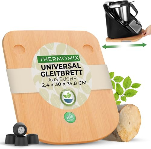 RoRo1992® Gleitbrett für Thermomix TM6 & TM5 – Rollbrett & Slider aus Buche – Leicht gleitende Unterlage für Thermomix – schützt Waage & Arbeitsplatte