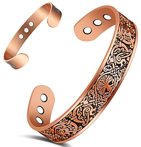 Cigmag Pulsera magnética de drenaje linfático para hombre, de cobre, ajustable, con herramienta de extracción y caja de regalo, 7.5 inches, Cobre