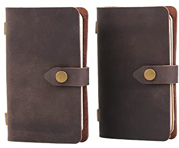 Fasjosma Kleines Reisetagebuch aus Leder, Vintage-Notizbuch, liniertes Papier, handgefertigter Mini-Leder-Notizblock für Damen und Herren (2 Stück/Kaffeebraun)