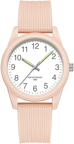 findtime Rosa Damenuhren 5ATM Wasserdicht, Einfach Minimallistic Armbanduhr für Damen Silikon Armband Analog Quarz Sportuhr für Mädchen Frauen Kids