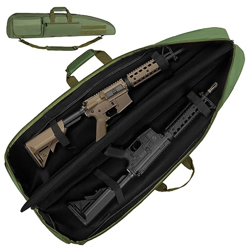 HUNTSEN Soft Double Rifle Case 38 42 46 52 Long Rifle Bag with Padded Handle - Adjustable Sling Dual Lockable Zippers, Multiple Pouches Outdoor Accessory Bags (Green, 52)