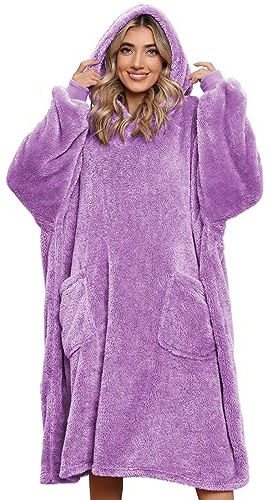 Tuopuda Sweat à Capuche Femme Homme Couverture Polaire Chaud Pull Hiver Plaid Peignoir Manche Longue Sweatshirt Doux Pullover Hoodie Chaude avec Poche pour Une Soirée Télé