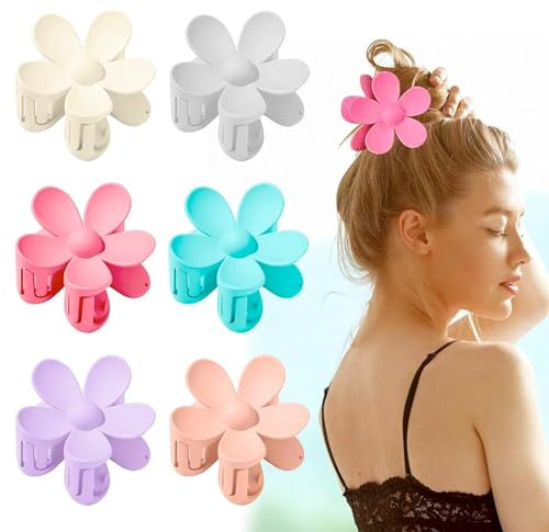 Haarklammern, 6 Stück, Haarspangen, matt, niedlich, Kunststoff, Blumen-Haarspangen, rutschfest, Haar-Clips, Deko-Zubehör, für Frauen mit mehreren Frisuren (6 Farben)