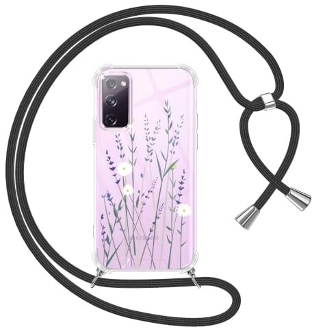 Yoedge Handyband Handyhülle für Samsung Galaxy S20 FE(4/5G) 6,5 Hülle mit Band, Silikon TPU + PC Stoßfest Schutzhülle mit Kordel zum Umhängen, Durchsichtig Case mit Aesthetic Muster,Blumen 1