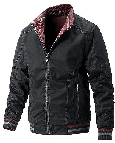 Beokeuioe Jacken Bomberjacke Herren Schwarz Übergangsjacken Herren Wendejacke Leichte Stehkragen Blouson Zip Up Freizeitjacke Übergangsmantel Sportswear Outdoorjacke