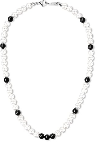 GAVU Geschenk für Herren Muschelperlen Onyx Kristall Perlenkette 51cm