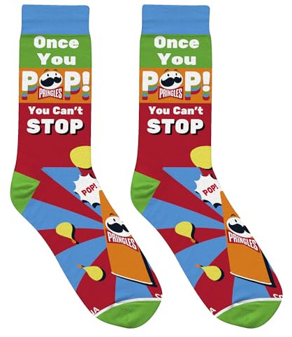 Cool Socks – Pringles Once You Pop Crew Sock, Unisex Large Snack Food Graphic, Fun Colorful Novelty Gift for Men & Women, Bright Crunchy Print for Holidays, Birthdays, Parties & Everyday Wear