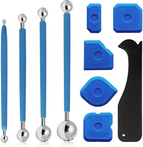 10 Stück Werkzeug Schaber Kit Fugenglätter Set,4 Stück Metallkugel Abzieher und 6 Stück Silikon Fugenglätter,Silikon Abzieher,Silikonentferner Werkzeug für Badezimmer, Küchenfliesen (10 Stück)