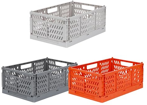 TURBO PRODUKTE 3er Set Klappkisten in Orange, Hellgrau und Grau – Praktisch, Platzsparend und Vielseitig für Zuhause, Büro und Unterwegs! Größe: Medium