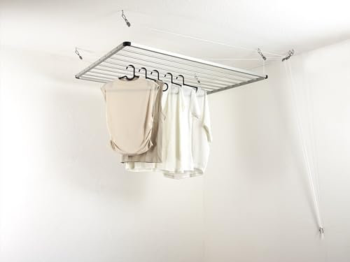 DRY-SMART Lift Deckenwäschetrockner - Deckentrockner - Wäscheständer für die Decke 120cm für Badewanne, Balkon, innen und Outdoor – platzsparend - einfache Deckenbefestigung