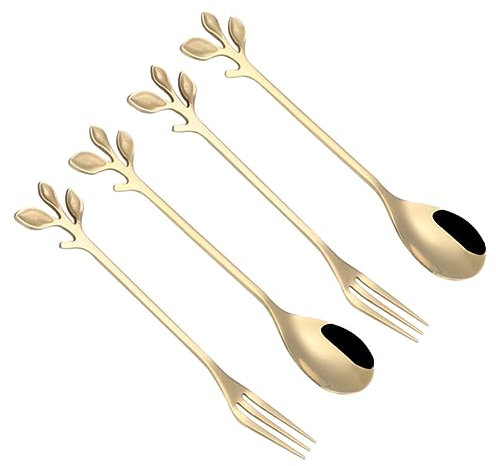 PRETYZOOM 4piezas Cucharas De Acero Inoxidable Para Postres y Café De Cucharas Tenedores Mango Aptas Para Lavavajillas Doradas