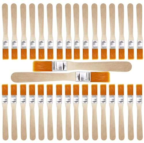 DNDGDLUA Pennello Piatto Piccolo, 40 Pezzi, Manico in Legno, Setole in Nylon, Ideale per Vernice, Pittura Artistica, Vernice