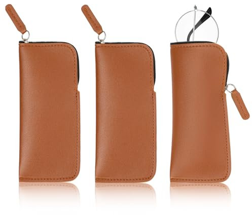 Hifot Brillenetui Leder 3 Stück, Tragbarer Brillenetui Weich Mit Reißverschluss, Schlanke Pu Lesebrille Brillentasche Sonnenbrillen Etui Für Damen Herren Kinder(17 * 7.5cm)
