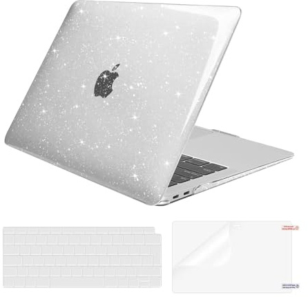 MOSISO Kompatibel mit MacBook Air M1 13 Zoll Hülle 2021 2020-2018 | Glitter Sparkling Hartschale für MacBook Air M1 Hülle & Tastaturschutz & Displayschutz A2337 A2179 A1932, Transparent