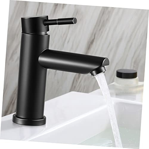 Gadpiparty Robinet de Salle de Bain pour Lavabo 1 Trou, Mitigeur Monocommande en Acier Inoxydable Noir, Bec Droit, avec Flexibles de Raccord