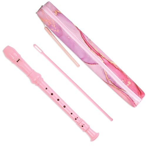 Czzmy Recorder Instrument for Beginner Kids Adults,8-Hole Soprano Descant Recorder Music Flute with Cleaning Rod & Case Bag For School Student Home Entertainment(2-Pink Splash-ink-2)
