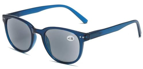 Lanomi Rechteck Lesebrille mit Sonnenschutz Grau Getönt Lesehilfe Federscharnier Kunststoff Outdoor Sehhilfe Sonnenbrille mit Sehstärke für Damen Herren Transparent Blau 1.5