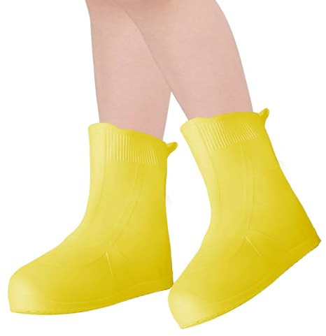 Adorila Kid Rain Silicone Shoe Covers, Anti-Slip Wear-Resistant and Portable Waterproof Shoe Covers, Kid Shoe Covers for Outdoor Home Travel Rain Boots (Yellow, M)