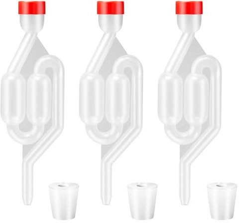 Rebanky 3 PCS Einteilges Gärröhrchen Gärspund mit 3 Gummistopfen Gärröhrchen Gärset Kunststoff Gärröhrchen Transparent Gärung Airlock Gärröhrchen Bubbler für die Gärung von Wein, Fruchtwein und Kimchi