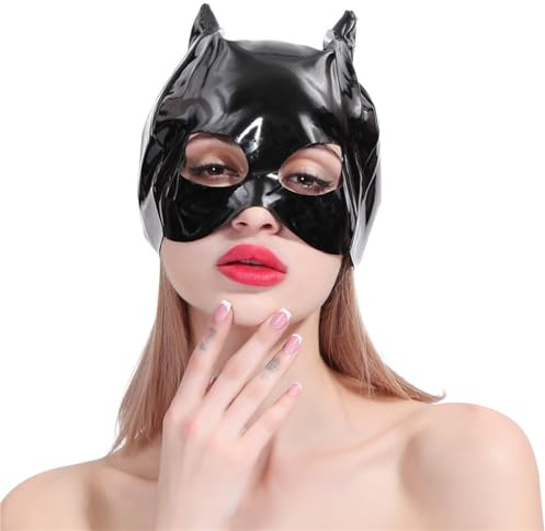 WUUDOA Katzenmaske Sexy, Latex Fetisch Maske, Cat Mask, Halloween Kostüm Damen, Catwoman Cosplay für Karneval