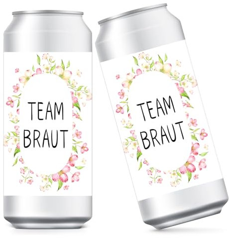 15 Stück Braut Dosen Aufkleber, JGA Aufkleber für Prosecco Dosen, Hochzeit Team für JGA Hochzeit Getränkedosen, Selbstklebende Banderole (Blume)